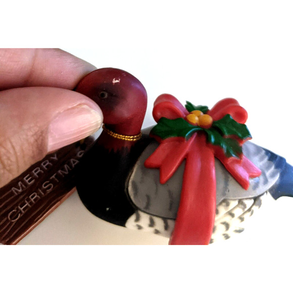 Vintage Christmas Decoration Tree Ornament Carved Wood Duck Enesco Made in HK - Picture 4 of 7